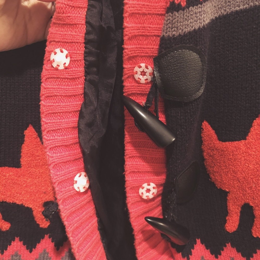 A02 Button Toggle Sweater With Kittie Ears Hoodie - image 5